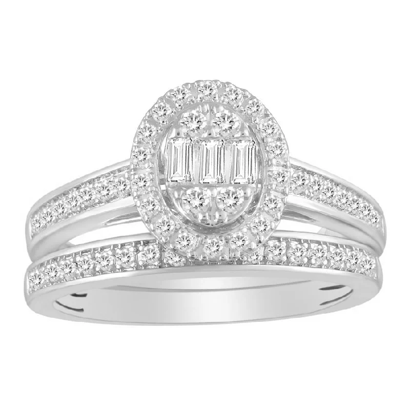 Women’s stackable engagement ring-LADIES RING 0.50CT ROUND/BAGUETTE DIAMOND 14K WHITE GOLD