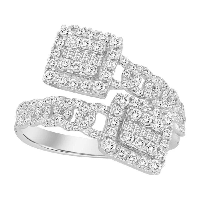 Women’s sterling silver ring-LADIES RING 0.75CT ROUND/BAGUETTE DIAMOND 10K WHITE GOLD