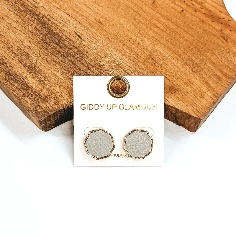 Women’s engraved hoop earrings-Hexagon Shaped Stud Earrings in Grey