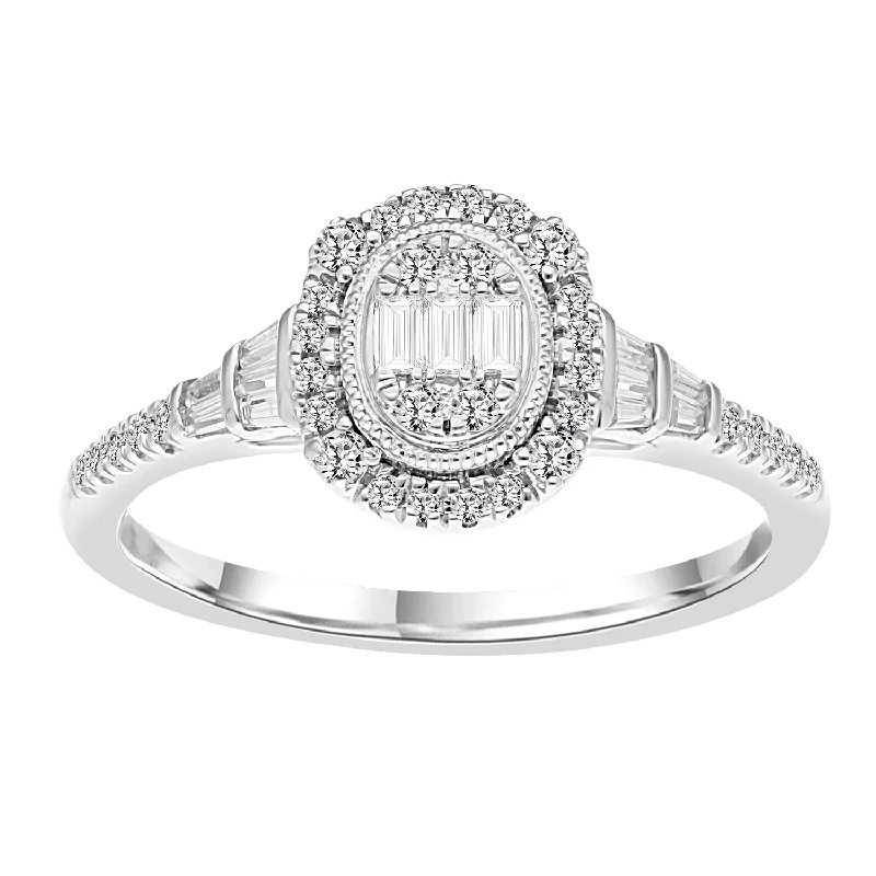 Women’s gemstone ring-LADIES RING 0.33CT ROUND/BAGUETTE DIAMOND 14K WHITE GOLD (SI QUALITY)