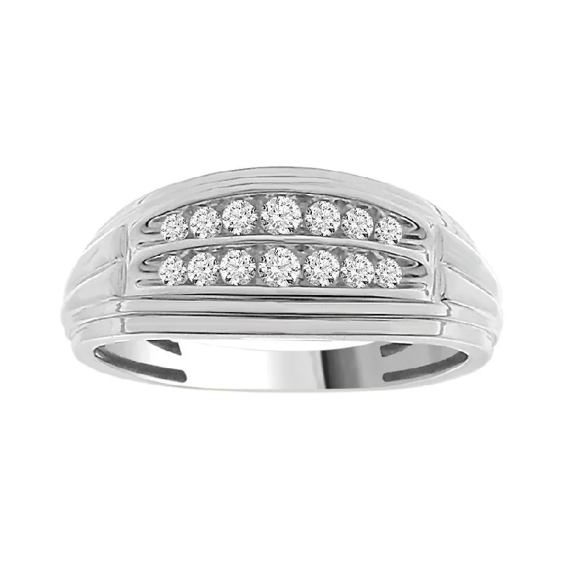 Women’s minimalist engagement ring-MEN'S RING 0.25CT ROUND DIAMOND 10K WHITE GOLD