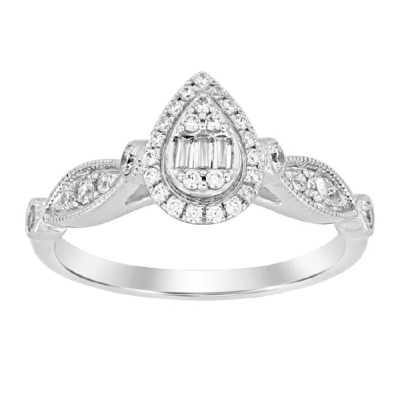 Women’s luxury ring-LADIES RING 0.33CT ROUND/BAGUETTE DIAMOND 10K WHITE GOLD