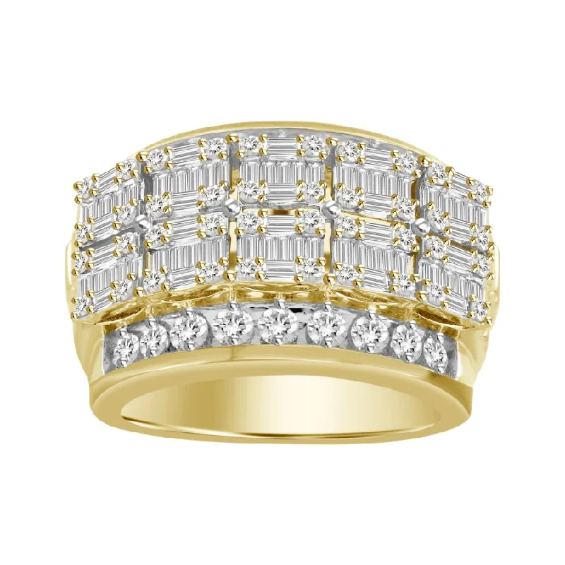 Women’s statement ring-MEN'S RING 2.00CT ROUND/BAGUETTE DIAMOND 10K YELLOW GOLD