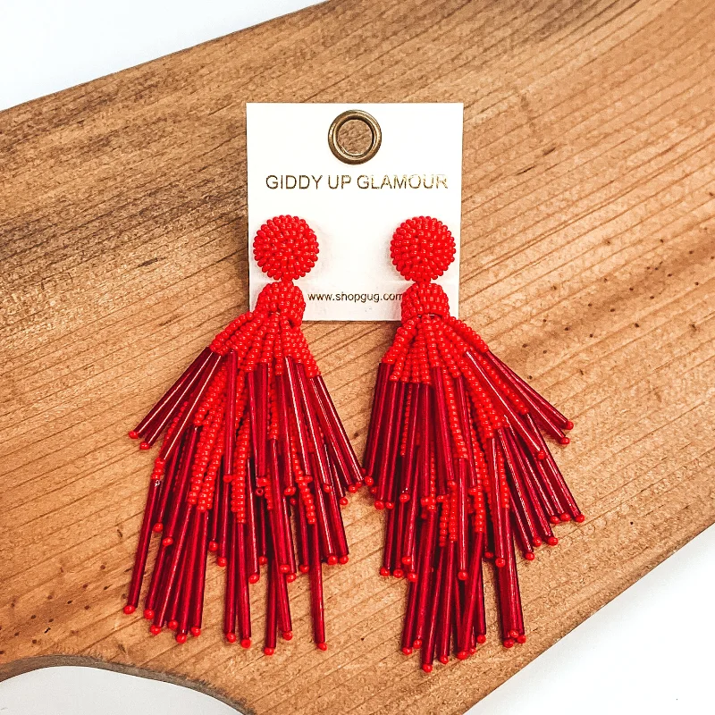 Women’s multi-stone earrings-Tropical Days Ahead Beaded Dangle Earrings in Red