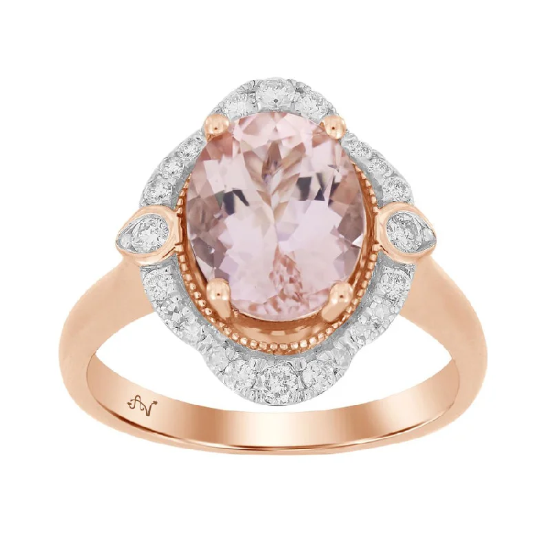 Women’s bold statement ring-LADIES RING 2.50CT ROUND DIAMOND 14K ROSE GOLD (CENTER STONE PEACH MORGANITE OVAL DIAMOND-2.50CT)