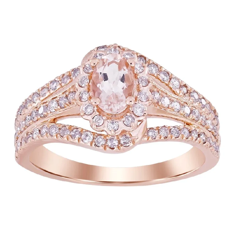 Women’s oval-shaped diamond ring-LADIES RING 0.90CT ROUND/OVAL DIAMOND 10K MORGANITE STONE ROSE GOLD