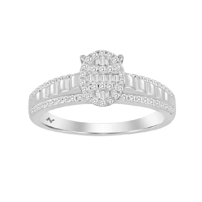 Women’s silver gemstone ring-LADIES RING 0.25CT ROUND/BAGUETTE DIAMOND 10K WHITE GOLD