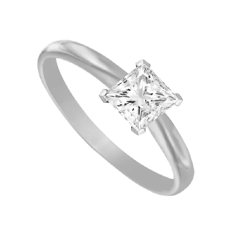 Women’s delicate gold ring-SOLITAIRE LADIES RING 0.20CT PRINCESS DIAMOND 14K WHITE GOLD