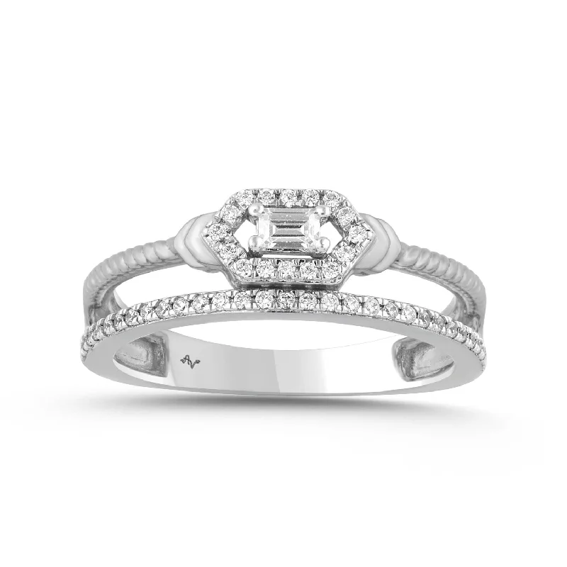 Women’s wedding ring-LADIES RING 0.25CT ROUND/BAGUETTE DIAMOND 14K WHITE GOLD