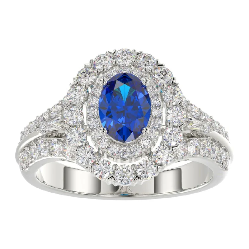 Women’s birthstone ring-LADIES RING 1.80CT ROUND/BAGUETTE/OVAL DIAMOND 14K WHITE GOLD (CENTER STONE 0.80 CT OVAL DIAMOND)