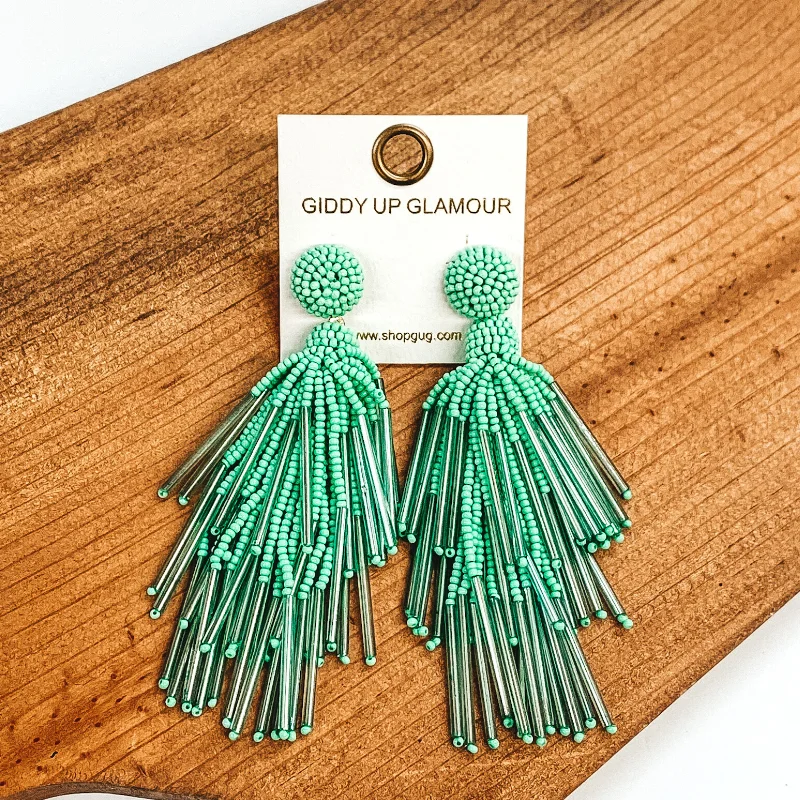 Women’s bohemian earrings-Tropical Days Ahead Beaded Dangle Earrings in Mint