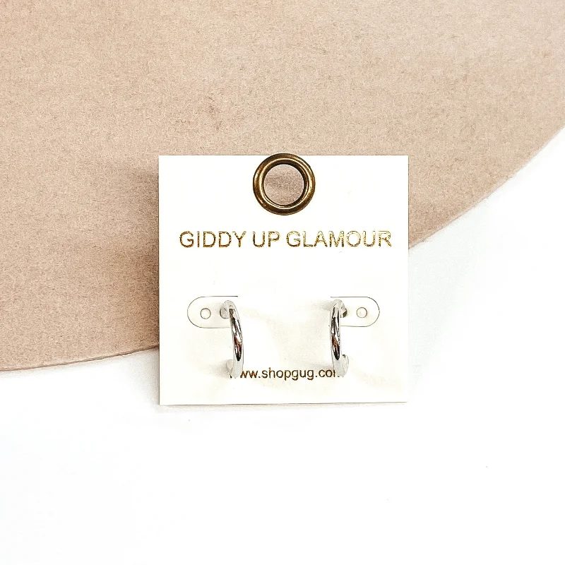 Women’s art-inspired earrings-Thin Hoop Huggie Earrings in Silver Tone