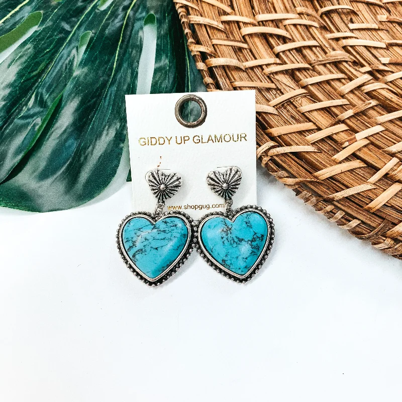 Women’s trendy hoop earrings-Heart Stone Post Earrings in Turquoise