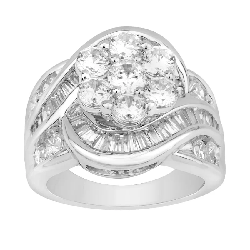 Women’s classic solitaire engagement ring-LADIES RING 3.00CT ROUND/BAGUETTE DIAMOND 14K WHITE GOLD (SI QUALITY)