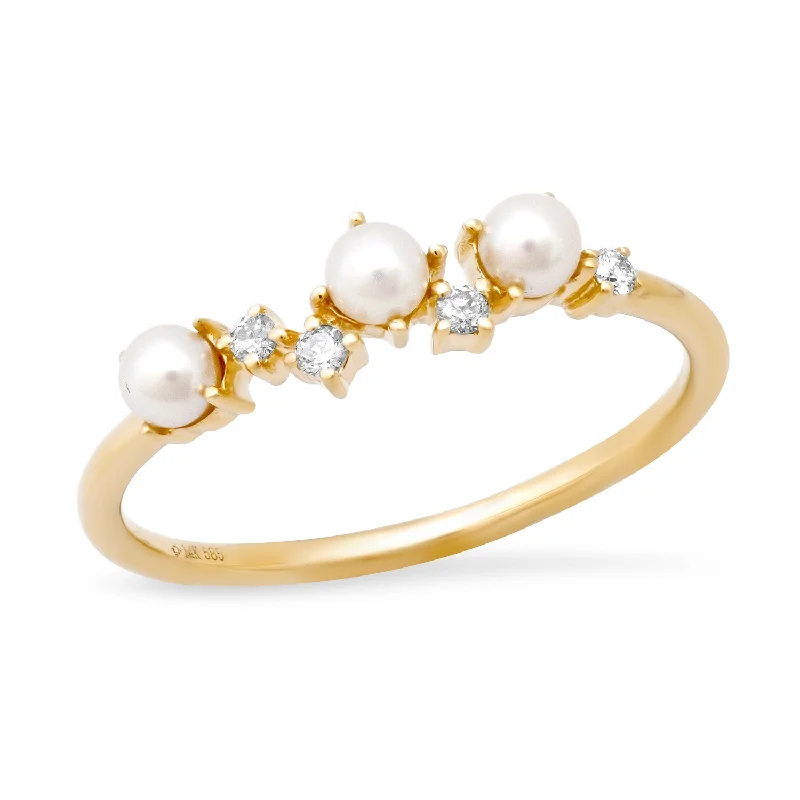 Women’s gold band ring-Diamond Pearl Ring