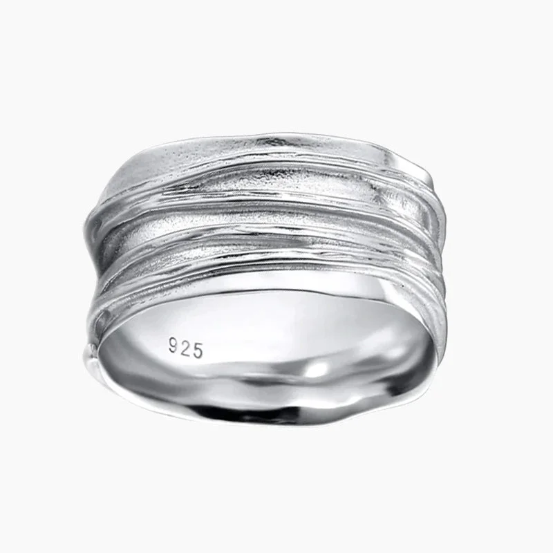 Women’s delicate diamond ring-Wide Band Ring 925 Sterling Silver Ripple Thumb Ring