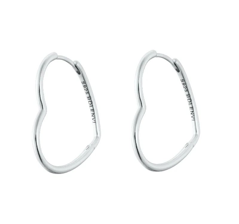 Women’s statement earrings-Silver Asymmetrical Heart Hoop Earrings