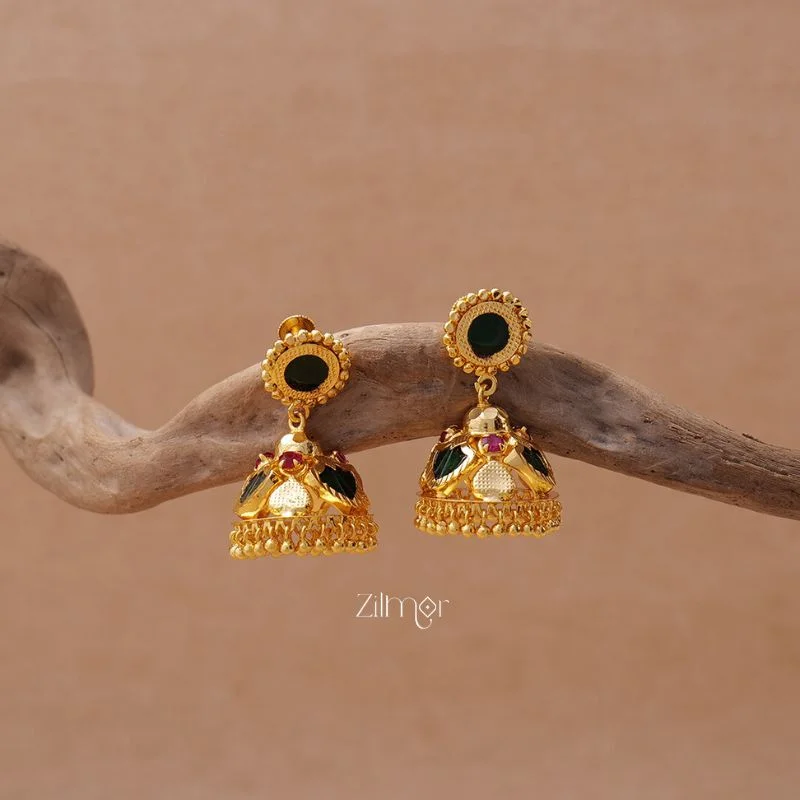 Women’s minimalistic earrings-PP100955 - Gold tone Palakka Jumkha  Earrings