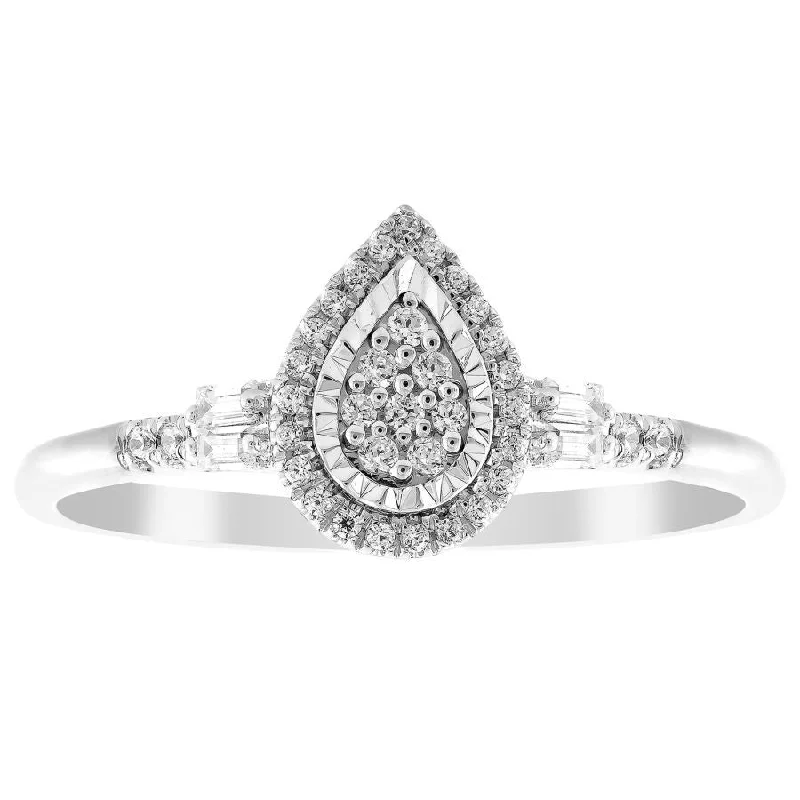 Women’s diamond solitaire ring-LADIES RING 0.20CT ROUND/BAGUETTE DIAMOND 10K WHITE GOLD