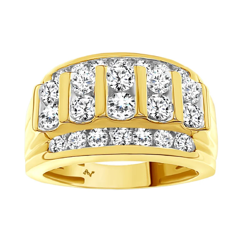 Women’s pearl ring-MEN'S RING 3.00CT ROUND DIAMOND 10K YELLOW GOLD