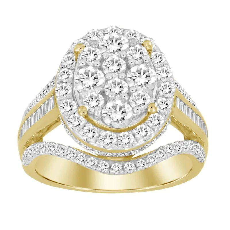 Women’s gemstone cocktail ring-LADIES RING 2.00CT ROUND/BAGUETTE DIAMOND 10K YELLOW GOLD