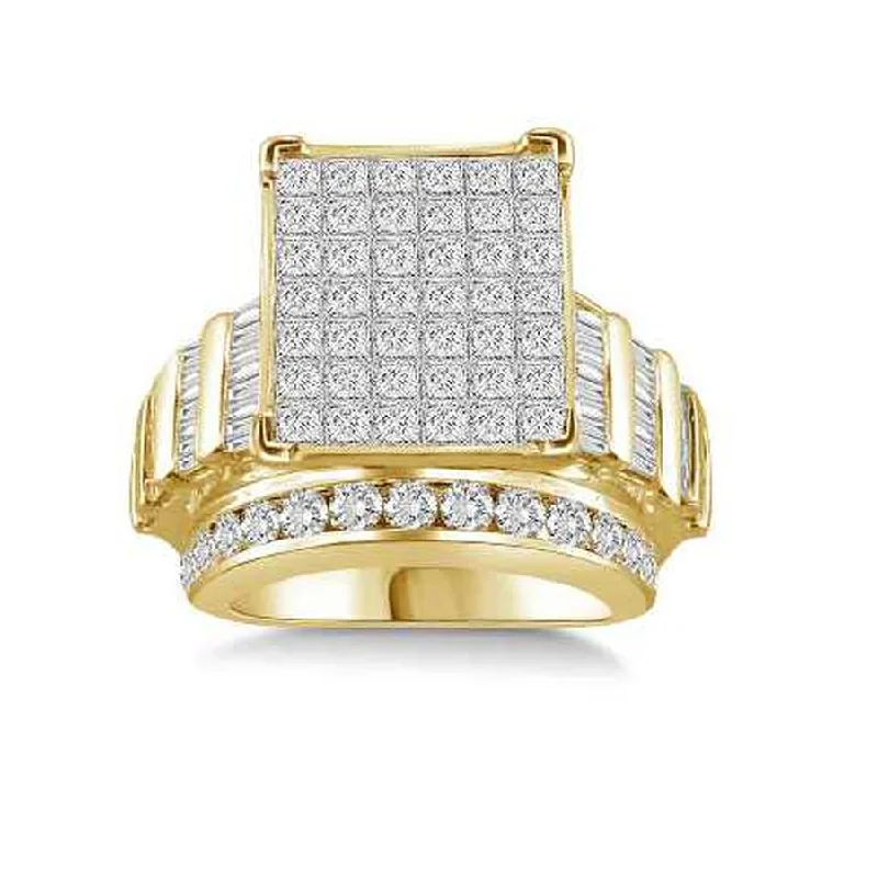 Women’s sparkling gemstone ring-LADIES RING 4.00CT ROUND/PRINCESS/BAGUETTE DIAMOND 10K YELLOW GOLD