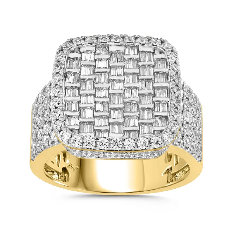 Women’s art deco diamond ring-MEN'S RING 2.55CT ROUND/BAGUETTE DIAMOND 10K YELLOW GOLD