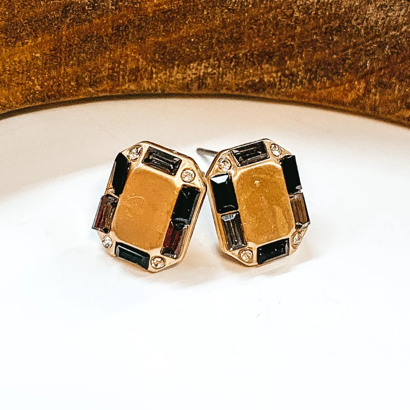 Women’s luxury diamond earrings-Made For Royalty Gold Rectangular Studded Earrings in Black