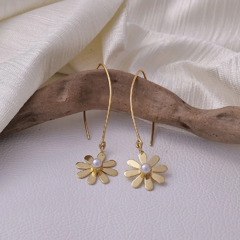 Women’s glamorous earrings-AS101029 - Gold Flower Drop Earrings