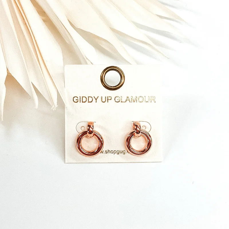 Women’s matching earrings set-Dainty Drop Circle Earrings in Rose Gold