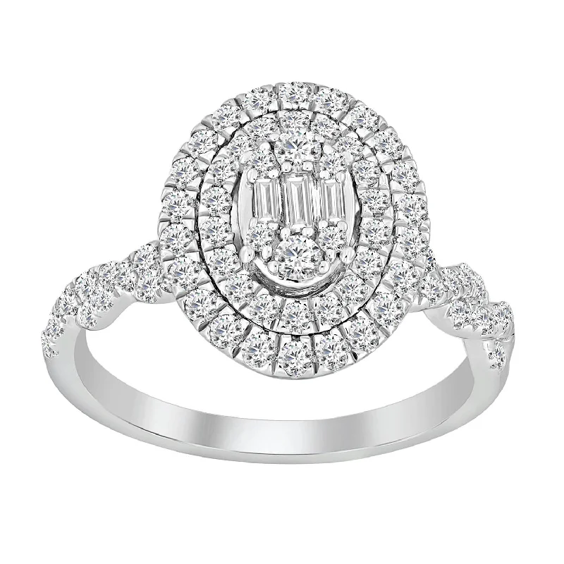 Women’s fancy diamond ring-LADIES RING 0.75CT ROUND/BAGUETTE DIAMOND 14K WHITE GOLD