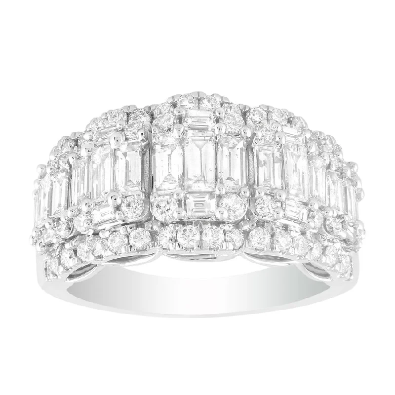 Women’s platinum ring-LADIES RING 2.00CT ROUND/BAGUETTE DIAMOND 14K WHITE GOLD