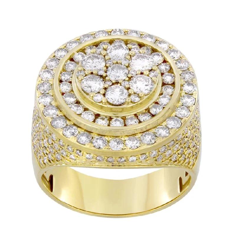 Women’s fashion jewelry ring-MEN'S RING 3.50CT ROUND DIAMOND 14K YELLOW GOLD