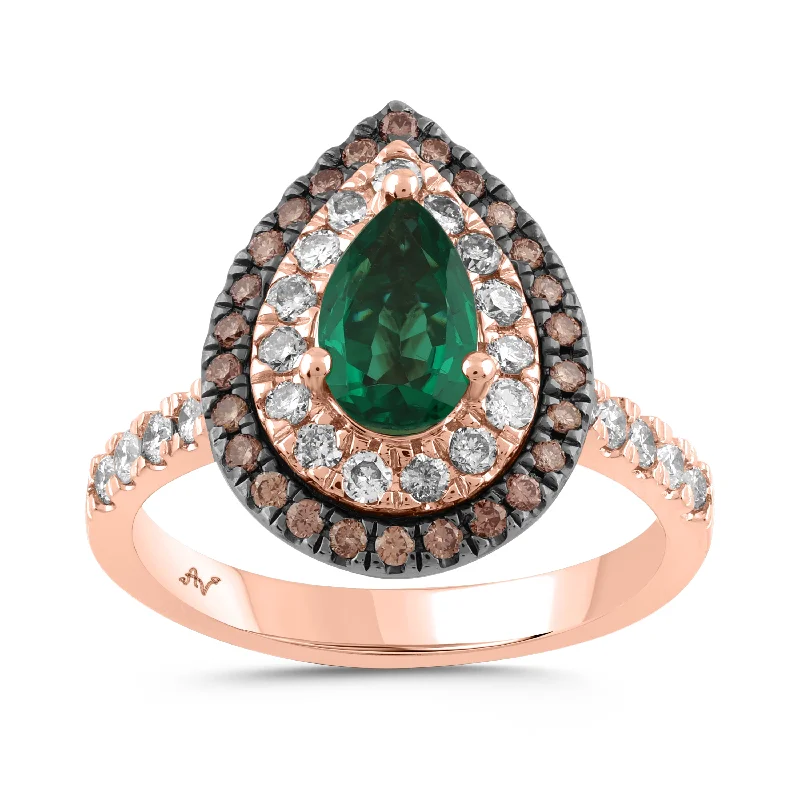 Women’s diamond eternity ring-LADIES RING 2.00CT ROUND/DARK BROWN/PEAR EMERALD DIAMOND 14K ROSE GOLD (CENTER STONE EMERALD DIAMOND 1.25CT)