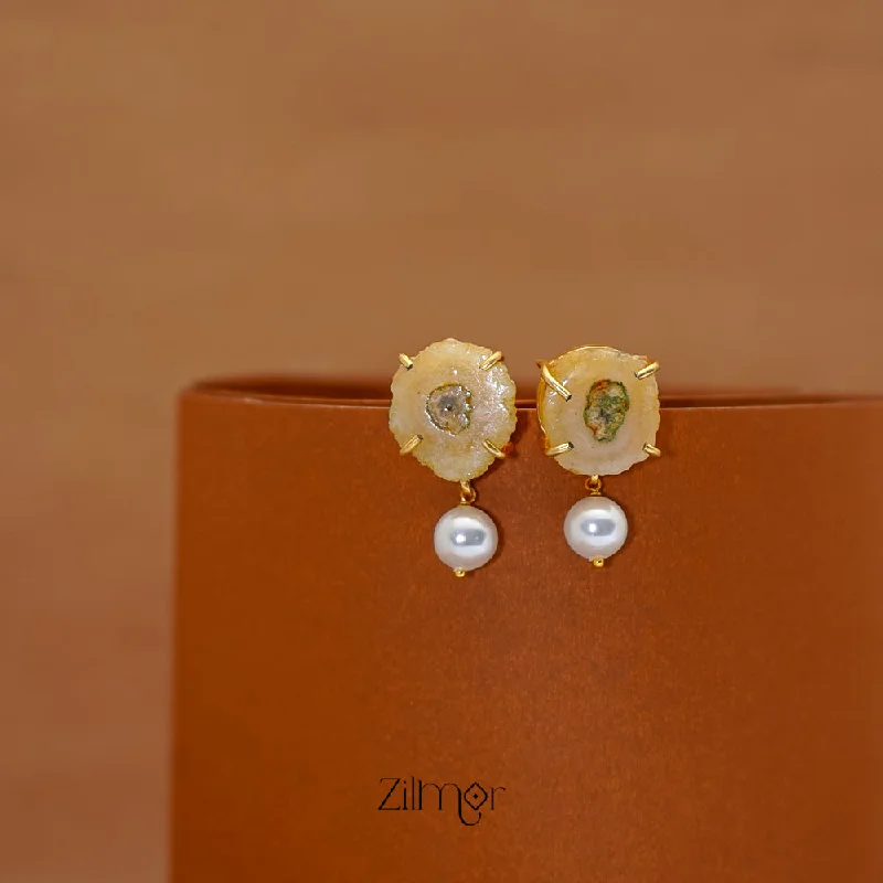 Women’s unique diamond earrings-Druzy stone with Pearl Drop Earrings - AS100423