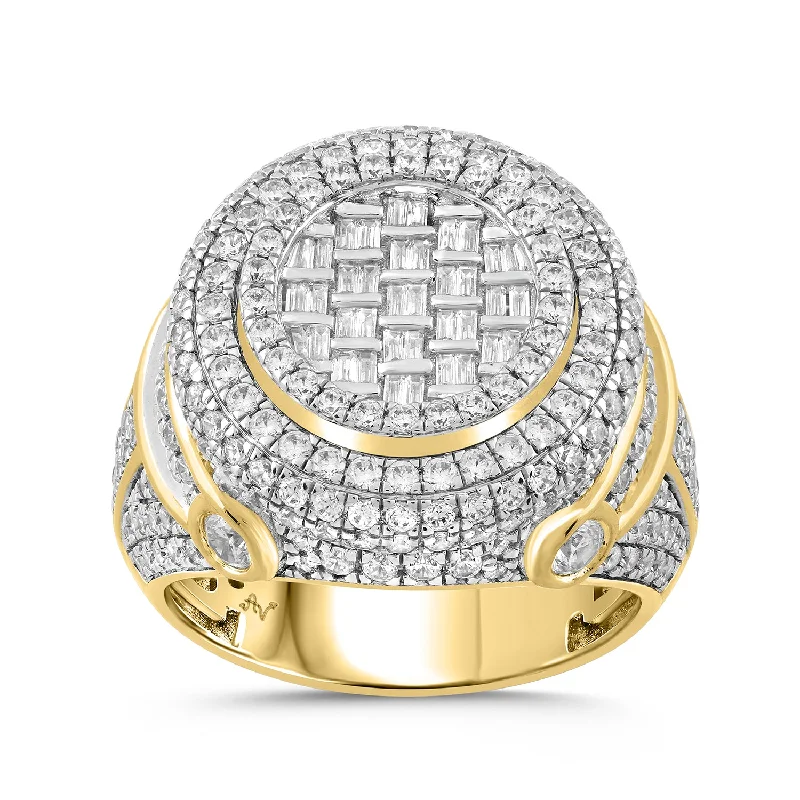 Women’s birthstone ring-MEN'S RING 2.75CT ROUND/BAGUETTE DIAMOND 10K YELLOW GOLD