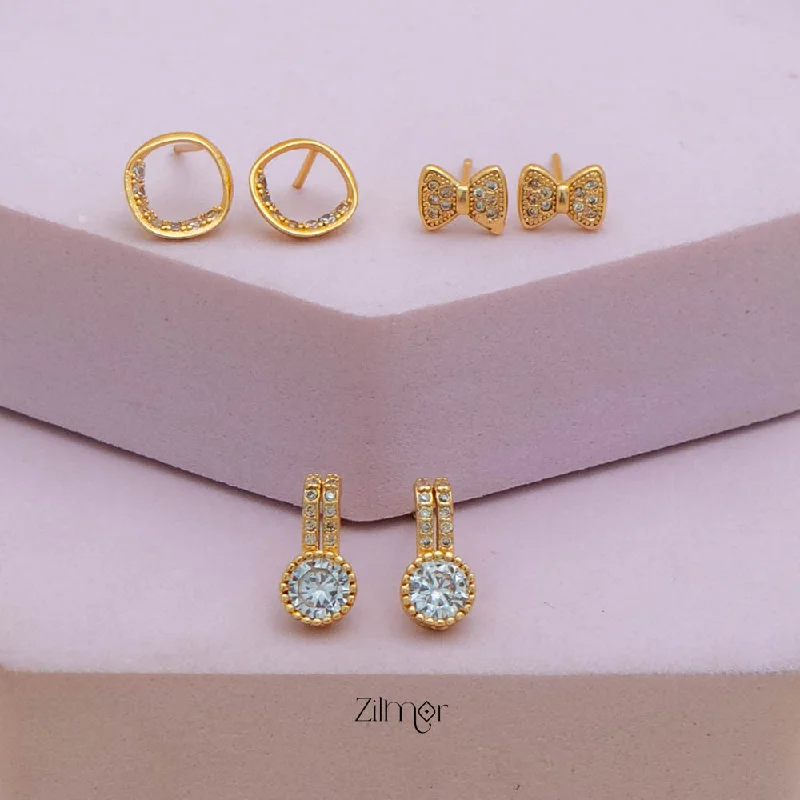 Women’s custom earrings-Pe101847  - Gold tone AD Stone Combo stud Earrings