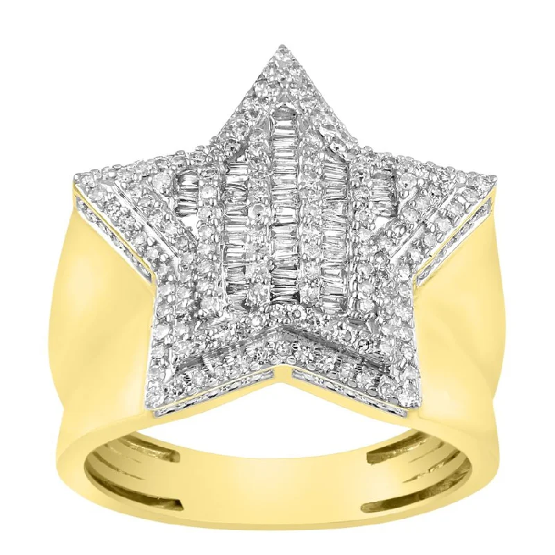 Women’s art deco ring-MEN'S RING 1.00CT ROUND/BAGUETTE DIAMOND 10K YELLOW GOLD