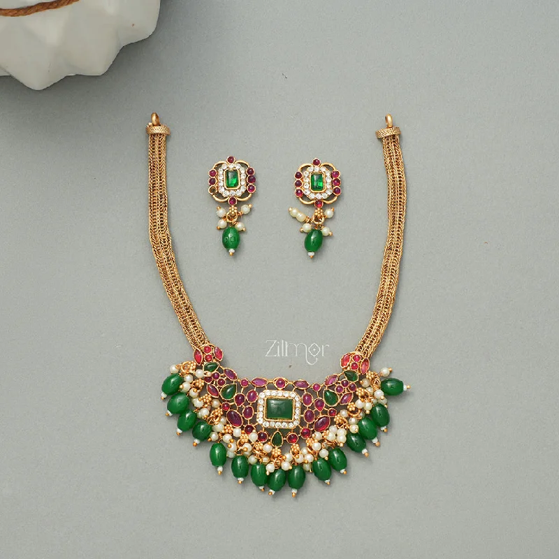 Women’s romantic earrings-NV1011312 -  Beads Hanging Pendant Antique Necklace Earrings Set