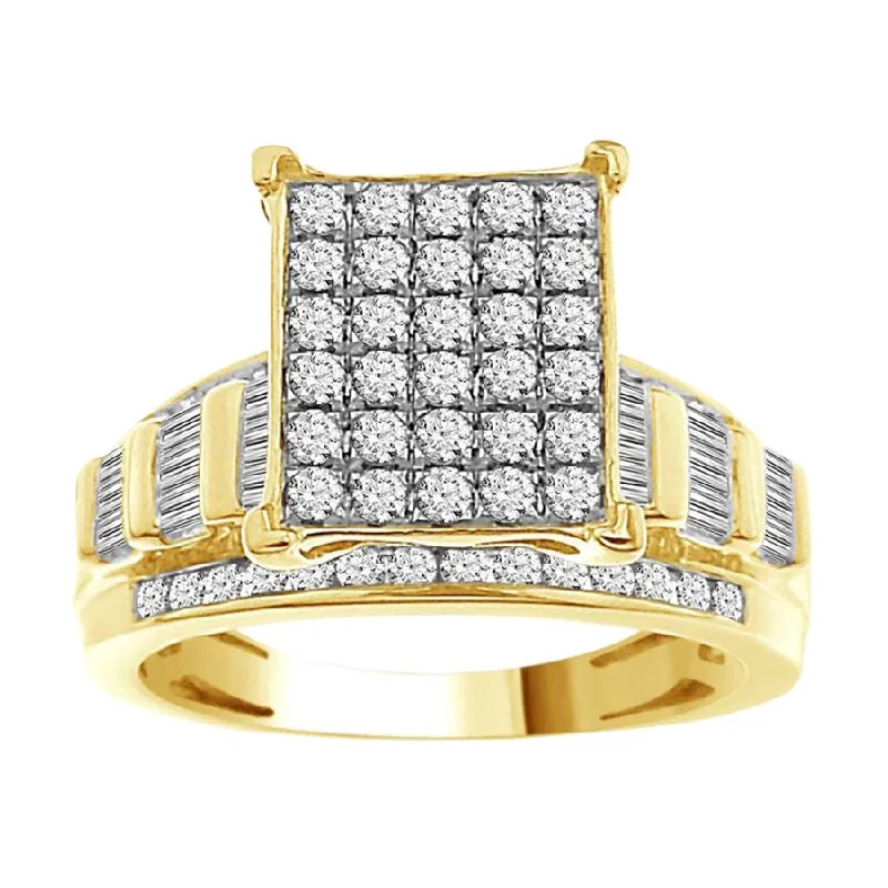 Women’s boho ring-LADIES RING 1.00CT ROUND/BAGUETTE DIAMOND 10K YELLOW GOLD