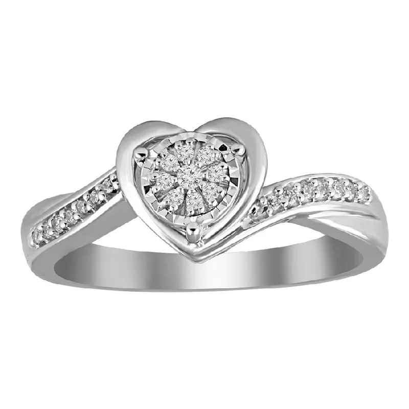 Women’s engraved ring-LADIES RING 0.10CT ROUND DIAMOND 10K WHITE GOLD