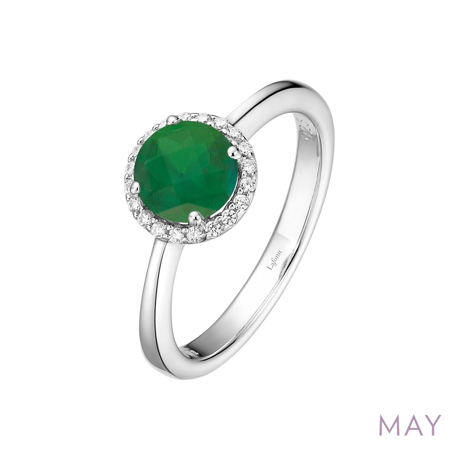 Women’s contemporary engagement ring-May Birthstone Ring