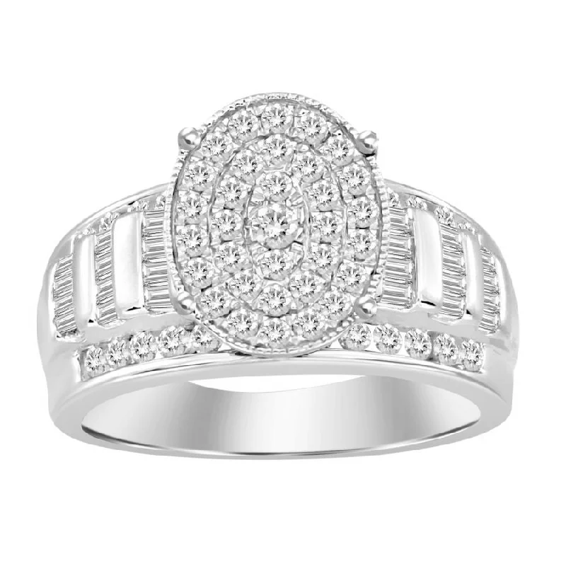 Women’s antique engagement ring-LADIES RING 1.00CT ROUND/BAGUETTE DIAMOND 10K WHITE GOLD