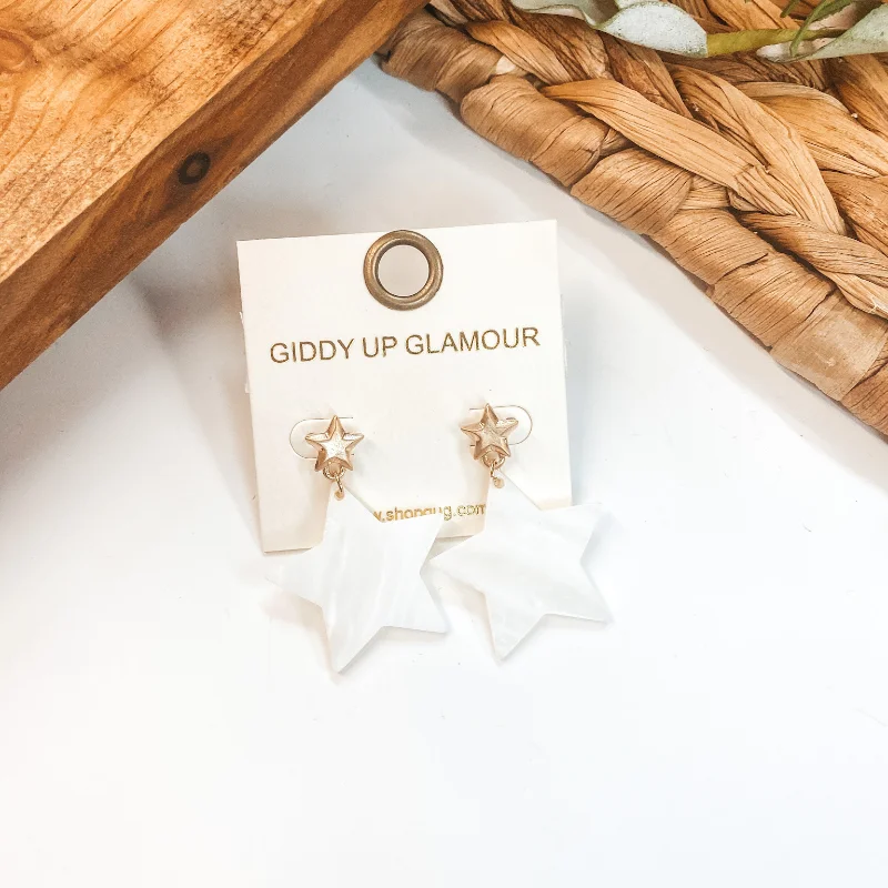 Women’s gold hoop earrings-Mother of Pearl Gold Star Post Earrings in Ivory