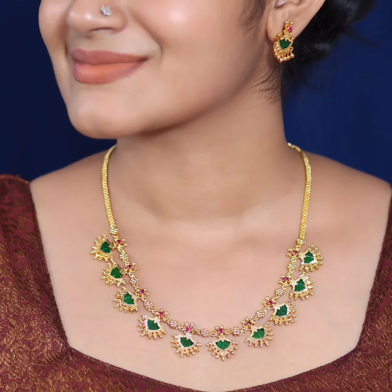 Women’s romantic earrings-Palakka Short Haram Necklace with Earrings