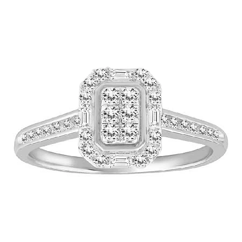 Women’s antique ring-LADIES RING 0.35CT ROUND/BAGUETTE DIAMOND 10K WHITE GOLD