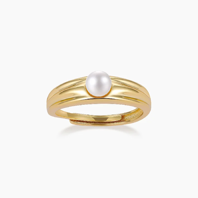 Women’s ruby-studded ring-Sterling Silver Wide Band Pearl Ring