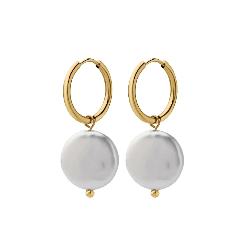 Women’s hoop stud earrings-Coin Pearl Hoop Earrings