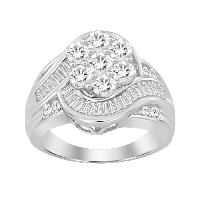 Women’s antique diamond ring-LADIES RING 2.00CT ROUND/BAGUETTE DIAMOND 10K WHITE GOLD