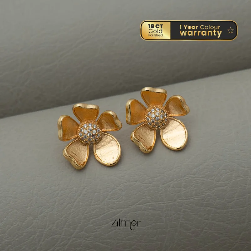 Women’s vintage diamond earrings-PE101833 - Gold tone AD Stone Flower stud Earrings